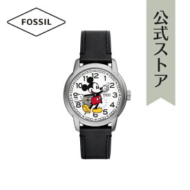 【フォッシル×ディズニー 腕時計 アナログ ユニセックス ブラック レザー MICKEY MOUSE SE1111 2023 冬 FOSSIL 公式