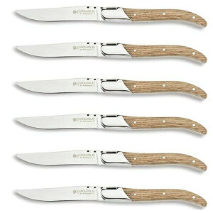 Laguiole by Hailingshan Xe[LiCt 6{Zbg XeX I[NEbh [Set of 6]Steak Knives, Oak Wood Handle