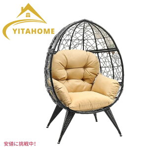 YITAHOME GbO`FA ҂ݍ׍H  O TCYEW`FA x[W Egg Chair Wicker Outdoor Indoor Oversized Large Lounger Beige