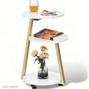 BEWISHOME ���E���h�G���h�e�[�u�� �T�C�h�e�[�u�� ���^���t���[�� �z���C�g�S�[���h Round End Table Side Table with Metal Frame