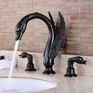 �X�����X�^�C���̃o�X���[�� �����R���{ �� Ornate Swan Style Bathroom Sink Faucet Combo Deck Mount Sink Black