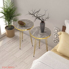 ラウンドウッドソファサイドコーヒーテーブル シャイニーグレー大理石の様な High Gloss Shiny Grey Marble Look Round Wood Sofa Side