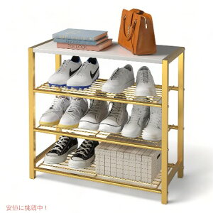 Yusong 4 �i�����C���b�N �N���[�[�b�g�����ȌC���[�z���C�g �S�[���h Tier Narrow Shoe Rack for Closet Small Shoe Storage White Gold