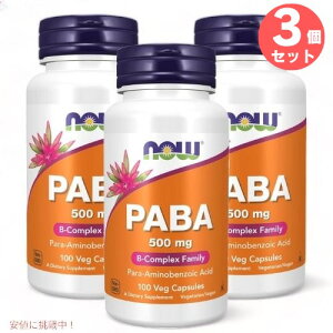3�Z�b�g �i�E�t�[�Y PABA �i�p���A�~�m�������_�j 500 mg 100�� #0485 �T�v�������g Now Foods PABA 500mg 100Caps