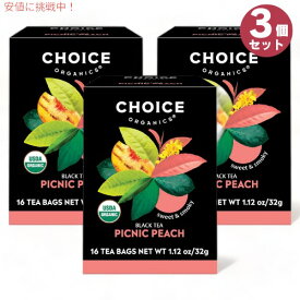 3個セット チョイスオーガニックス オーガニック ピクニックピーチ 16袋 ティーバッグ 紅茶 Choice Organics Organic Picnic Peach Tea