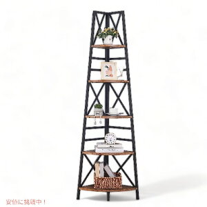 HOMBAZAAR z[oU[ 5iR[i[{I Be[WEbh [XeBbNuE] 5-Tier Industrial Corner Bookshelf [Rustic Brown]