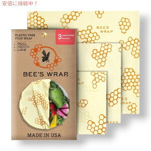 Bees Wrap �r�[�Y���b�v �ė��p�\�ȃ~�c���E�t�[�h���b�v Reusable Beeswax Food Wraps �č��� - �l�ߍ��� (S,M,L)3pack - Honeycomb Pattern
