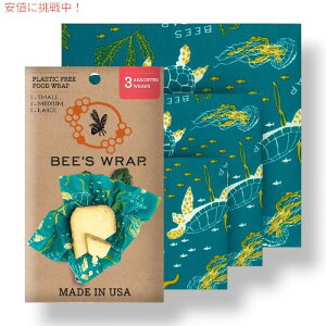 Bees Wrap �r�[�Y���b�v �ė��p�\�ȃ~�c���E�t�[�h���b�v Reusable Beeswax Food Wraps �č��� - �l�ߍ��� (S,M,L)3pack - Ocean Pattern