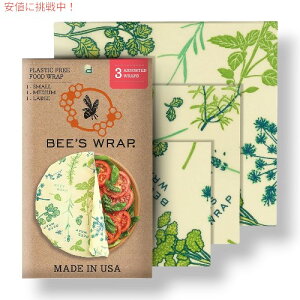 Bees Wrap �r�[�Y���b�v �ė��p�\�ȃ~�c���E�t�[�h���b�v Reusable Beeswax Food Wraps �č��� - �l�ߍ��� (S,M,L)3pack - Vegan Herb Garden