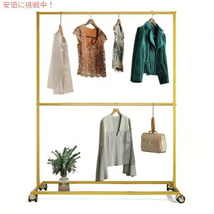 �ԗ֕t�� ���^���ߗރ��b�N �f�B�X�v���C �n���K�[���b�N RHK005-2-gold MaiRHK Metal Clothing Rack on Wheels