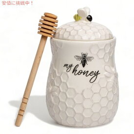 ヤングスインク Young's Inc. 木製 ハニーディッパー付き セラミックハニージャー Ceramic Honey Jar with Wooden Honey Dipper