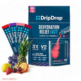 DripDrop Hydration - 電解質パウダー パケット グレープ、フルーツ パンチ、ストロベリー レモネード、チェリー 16 カウント