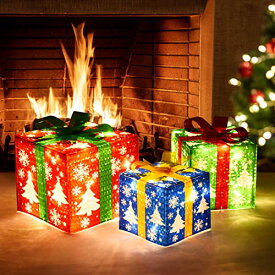 クリスマスの装飾用 クリスマスライト付きギフトボックス 3個セット クリスマスの飾り デコレーション Phreewill