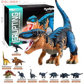 TEMI 19インチ 大型プラスチック恐竜おもちゃプレイセット リアルなTレックス ミニ恐竜用収納おなか付き STEMおもちゃ ウォーターミスト付き