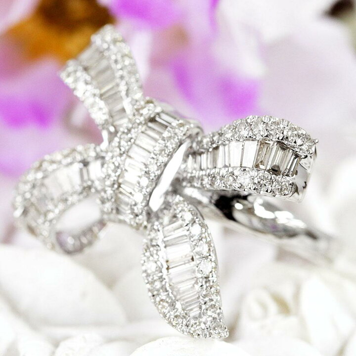 楽天市場】ダイヤモンド リング リボン K18 1カラット ダイヤ 指輪 1ct  