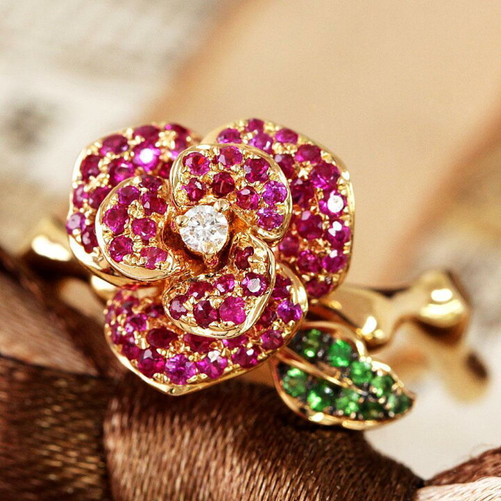 楽天市場】天然 ルビー リング パヴェ フラワー K18 イエローゴールド  