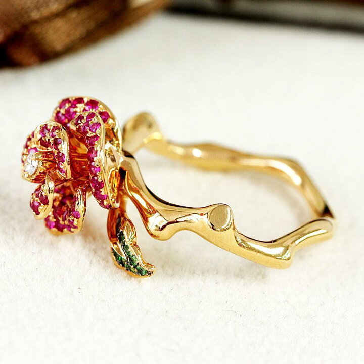 楽天市場】天然 ルビー リング パヴェ フラワー K18 イエローゴールド  