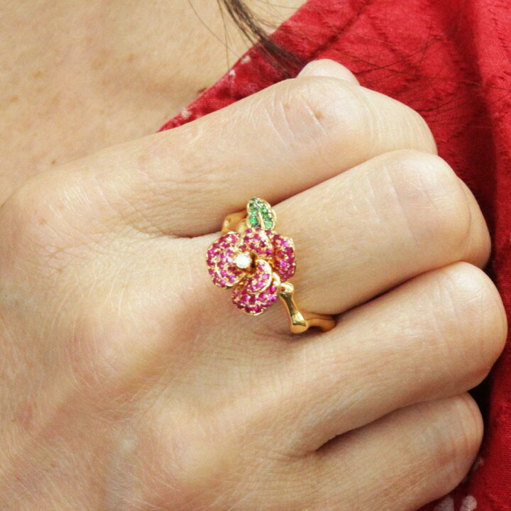 楽天市場】天然 ルビー リング パヴェ フラワー K18 イエローゴールド  