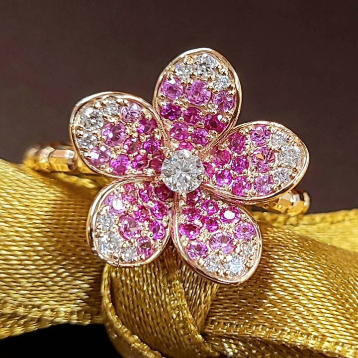 楽天市場】天然 ピンク サファイア リング フラワー 0.55ct 鑑別書付 