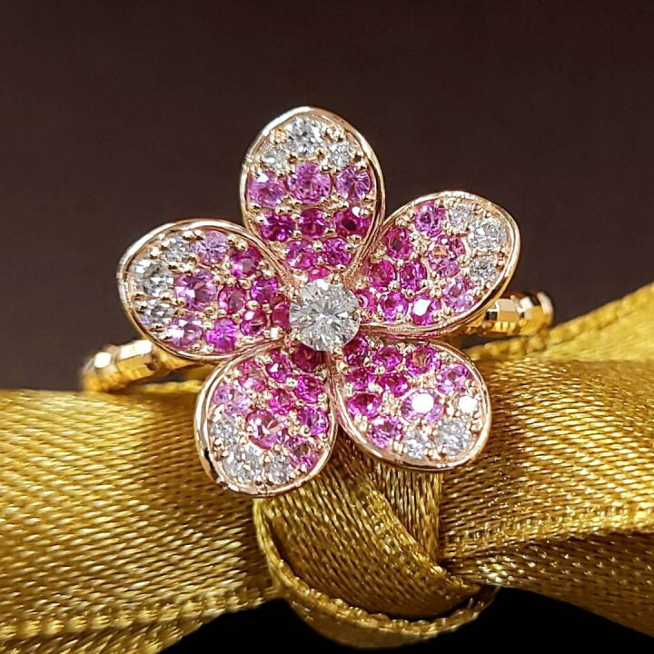 楽天市場】天然 ピンク サファイア リング フラワー 0.55ct 鑑別書付 