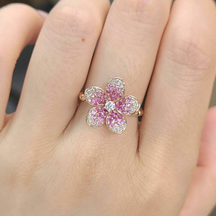 楽天市場】天然 ピンク サファイア リング フラワー 0.55ct 鑑別書付 