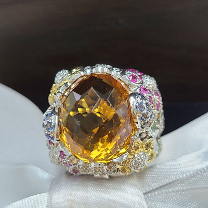 楽天市場】シトリン リング 12.85ct 鑑別書付 K18 ホワイトゴールド 18  