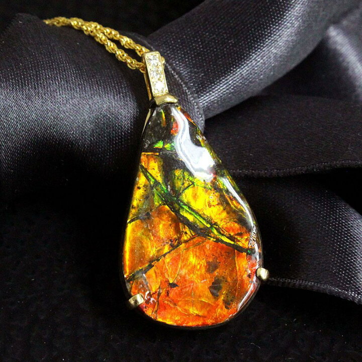 楽天市場】超希少美品！13ct アンモライト ダイヤ K18 yg ネックレス 