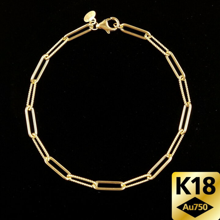 楽天市場】人気！18cm K18 yg ペーパークリップ チェーン ブレスレット 