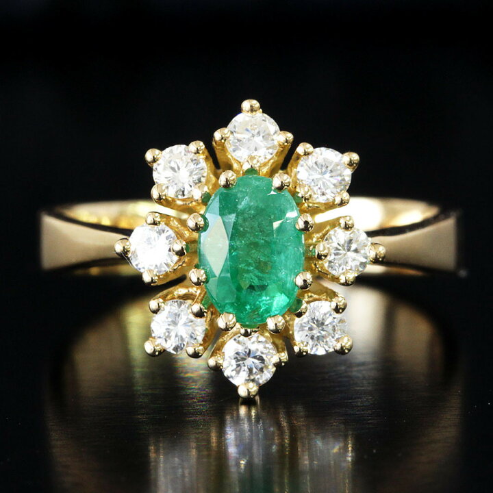 楽天市場】高品質 0.85ct エメラルド ダイヤモンド K18 YG リング 鑑別  