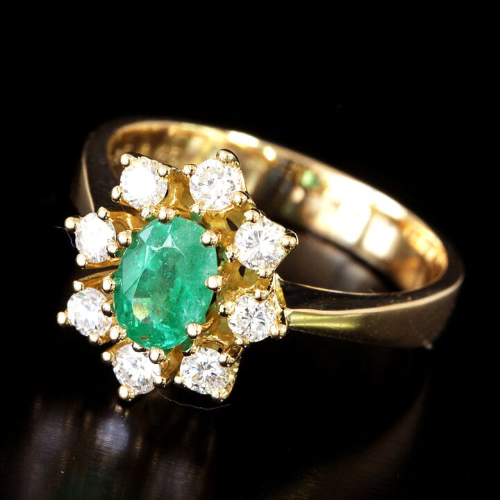 楽天市場】高品質 0.85ct エメラルド ダイヤモンド K18 YG リング 鑑別 