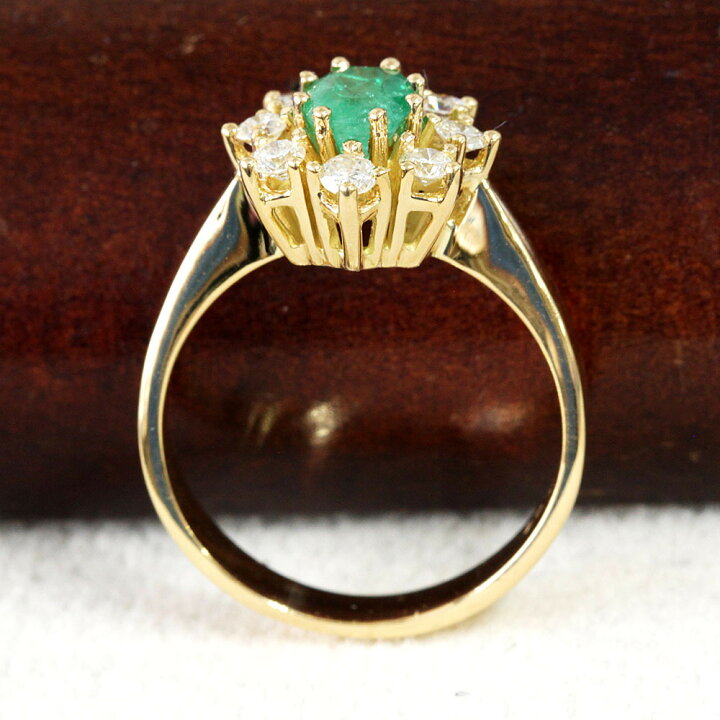 楽天市場】高品質 0.85ct エメラルド ダイヤモンド K18 YG リング 鑑別  