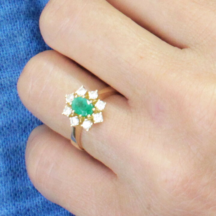 楽天市場】高品質 0.85ct エメラルド ダイヤモンド K18 YG リング 鑑別  