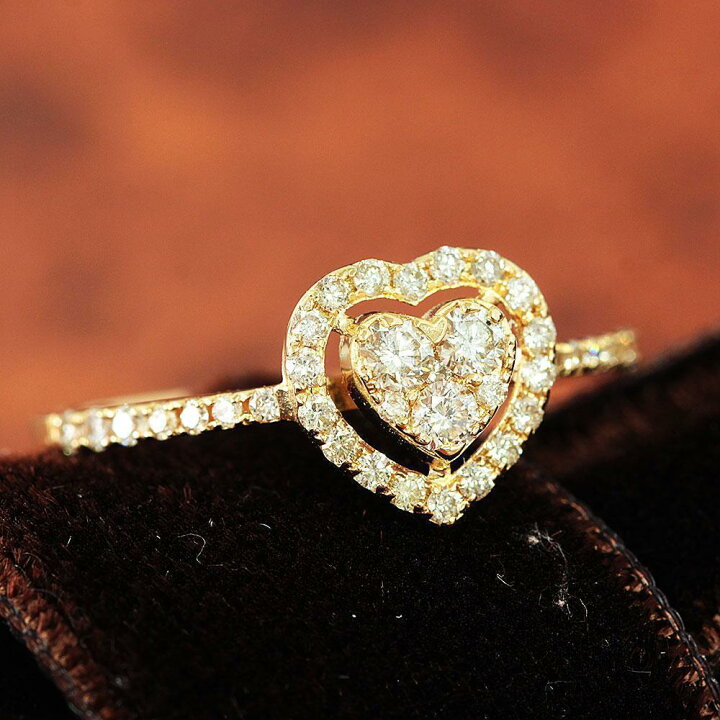 楽天市場】キュート 0.4ct ダイヤモンド K18 yg ダブル ハート リング 