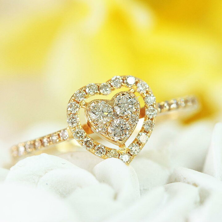 楽天市場】キュート 0.4ct ダイヤモンド K18 yg ダブル ハート リング 