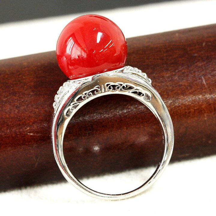 稀少 高品質！ 国産 赤珊瑚 12.4mm ダイヤモンド プラチナ リング 鑑別  