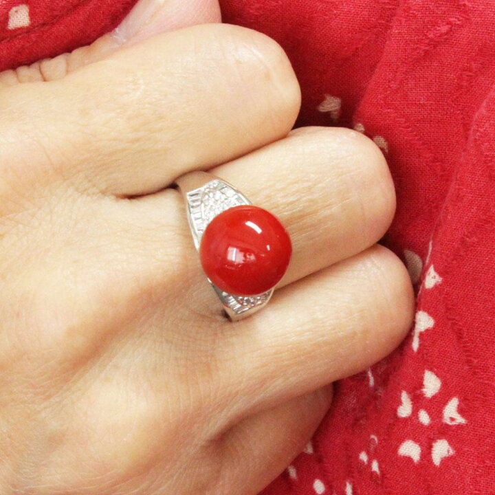 稀少 高品質！ 国産 赤珊瑚 12.4mm ダイヤモンド プラチナ リング 鑑別  