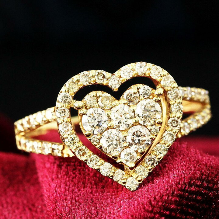 楽天市場】可愛い 0.7ct ダイヤモンド K18 yg 大きめ ハート リング  