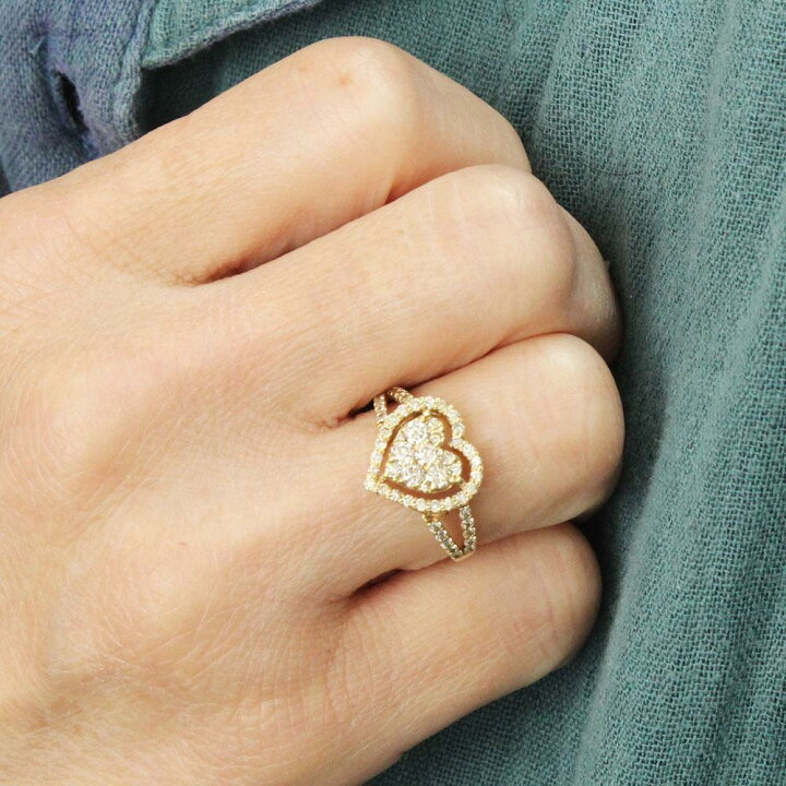 楽天市場】可愛い 0.7ct ダイヤモンド K18 yg 大きめ ハート リング  