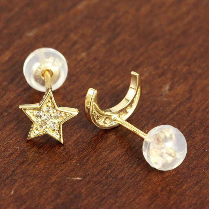 楽天市場】大人気♪ 0.04ct ダイヤモンド K18 yg ムーン スター ピアス 