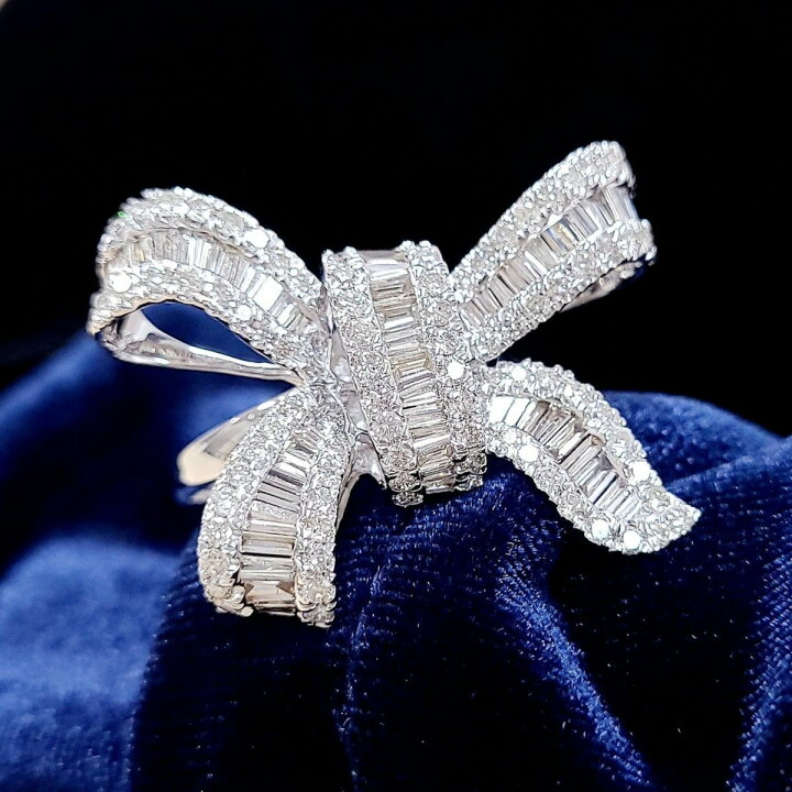 楽天市場】大人可愛い！リボン モチーフ 2ct ダイヤモンド K18 WG 
