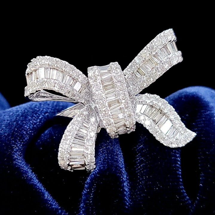 楽天市場】大人可愛い！リボン モチーフ 2ct ダイヤモンド K18 WG 