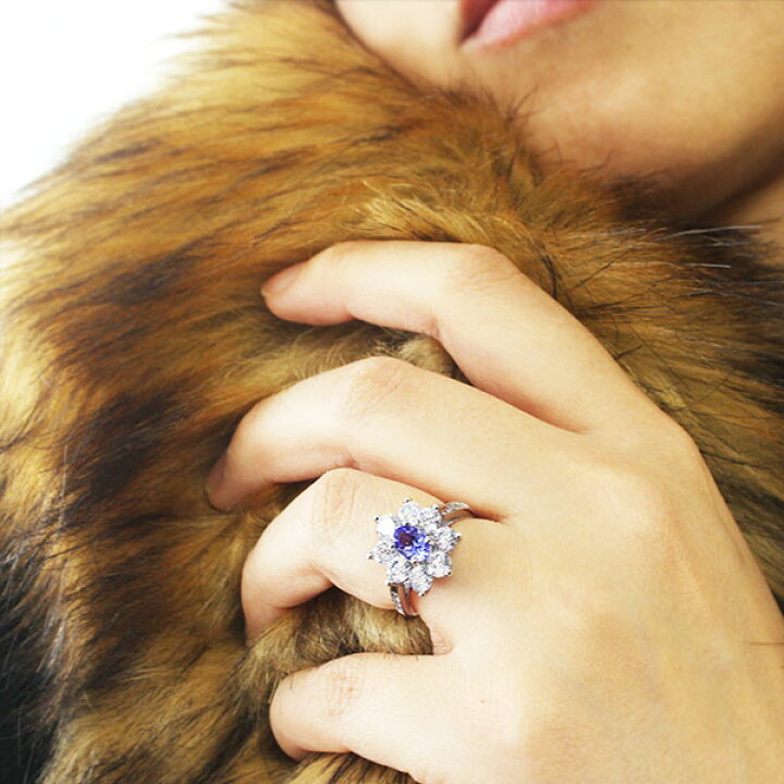 1ct タンザナイト フラワー リング K18 GP ホワイトゴールド 【鑑別書付】 12月誕生石 指輪 | Four Seasons Jewellery