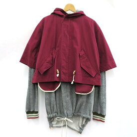 GILET　ZIP UP JACKET ジレ　重ね着 リメイク ジップアップ ジャケット レッド系/グレー　サイズ：3【中古】【125 DM】【四日市 併売品】【125-231218-04VH】