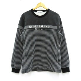 STONE ISLAND　Marina Corrosion Print Crewneck Sweatshirt ストーンアイランド　クルーネック スウェットシャツ 6615643X6　ブラック/ストライプ　ボーダー サイズ：M【中古】【122 インポート】【四日市 併売品】【122-240205-02VH】