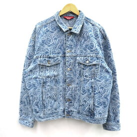 Supreme　Script Jacquard Denim Trucker Jacket シュプリーム　スクリプト ロゴ ジャガード デニム トラッカージャケット インディゴ（Washed Blue）　サイズ：XL【中古】【126 ストリート】【四日市 併売品】【126-241117-05VH】