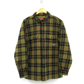 Supreme 21AW Quilted Plaid Flannel Shirt シュプリーム キルテッドプレイドフランネルシャツ チェック オリーブ　サイズ：L【中古】【126 ストリート】【四日市 併売品】【126-251024-05SH】