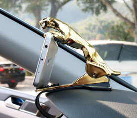 ゴールド パンサー クリップ式 360度回転 車載携帯電話ホルダー　輝き 3カラージャガー（ゴールド　シルバー　ブラック）　タイプ　（フック型　粘着テープ型）アニマル 動物　 カー用品　 ギフト　プレゼン 送料無料 ト