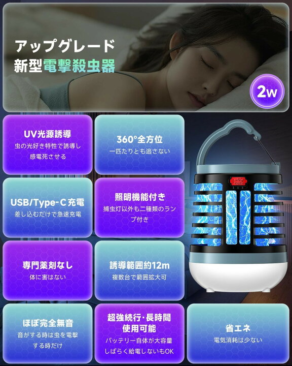 楽天市場】電気蚊取り器 電撃殺虫機 UV光源吸引式 バッテリー2000mA 