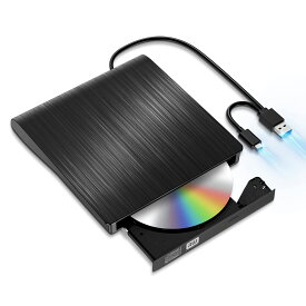 【送料無料】DVDドライブ 外付け ブラック 外付けDVD/CDドライブ DVDレコ CD/DVD-Rプレイヤー USB3.0&Type-C両用ケーブル 内蔵ケーブル Window/Linux/Mac OS対応 読み出し&書き込み エラー校正