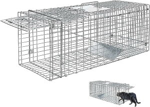 【送料無料】動物用 捕獲器 猫の保護器 踏み板式 迷子猫 野良猫 折り畳簡単組立 保護かご 66×26.5×24cm 家庭菜園 農業作物保護